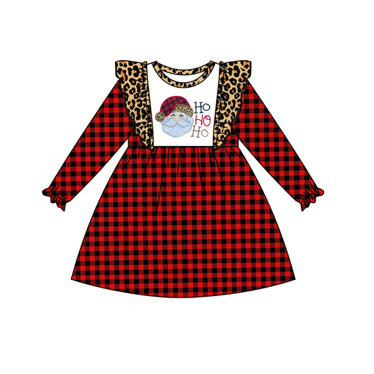 preorder GLD0258 Embroidery Christmas Santa Claus Red Long Sleeve Girls Dress