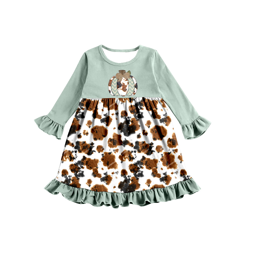 preorder GLD0259 Pumpkin Ink Pattern Long Sleeve Girls Dress