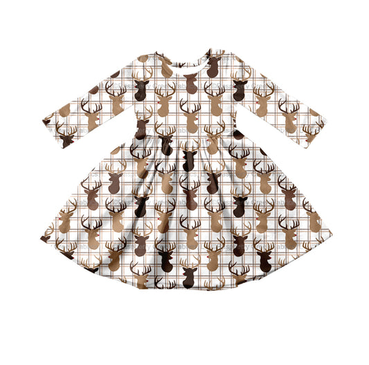 preorder GLD0261 Christmas Deer Long Sleeve Girls Dress