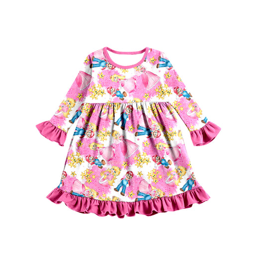 preorder GLD0264 Cartoon Princess Star Pink Long Sleeve Girls Dress