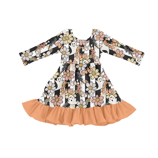 preorder GLD0285 Colorful Flowers Spooky Long Sleeve Girls Dress