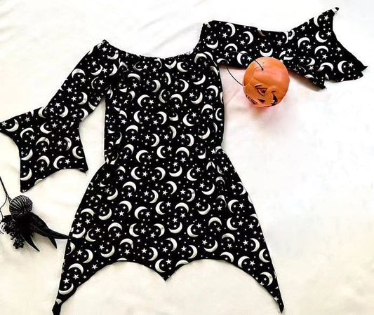 preorder GLD0293 Moon Star Black Long Sleeve Girls Dress Kids Clothes