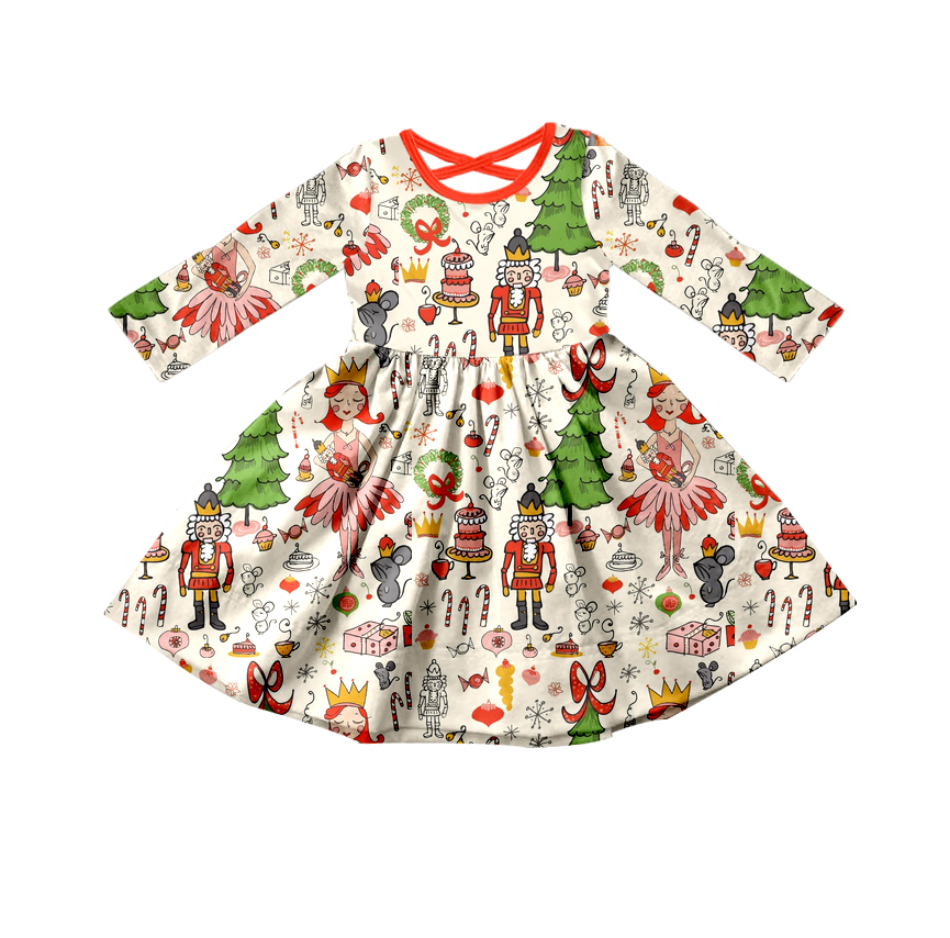 preorder GLD0296 Cartoon Soldier Princess Long Sleeve Girls Dress Kids Clothes