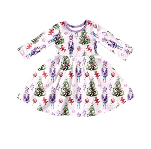 preorder GLD0303 Christmas tree king purple long sleeve girls dress