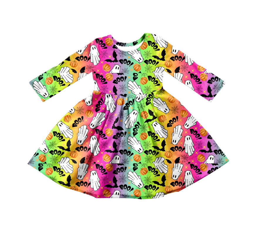 preorder GLD0306 Halloween spooky colorful long sleeve girls dress