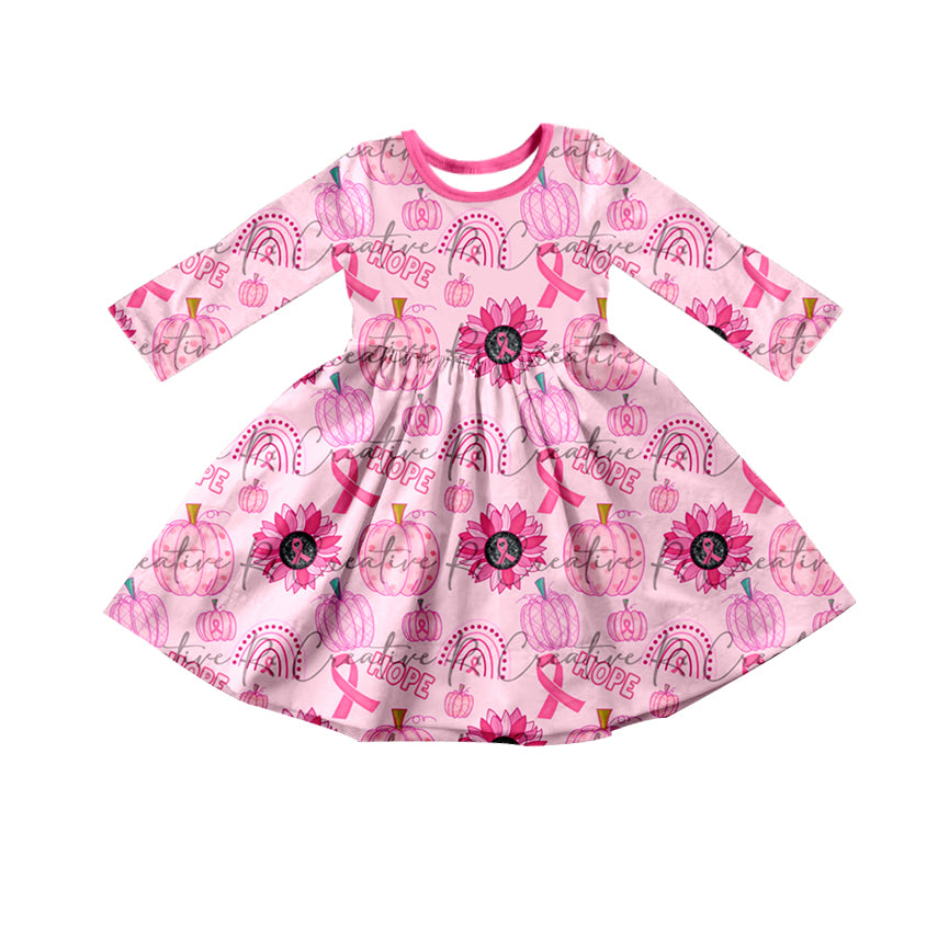 preorder GLD0339 Hope pumpkin sunflowers pink long sleeve girls dress