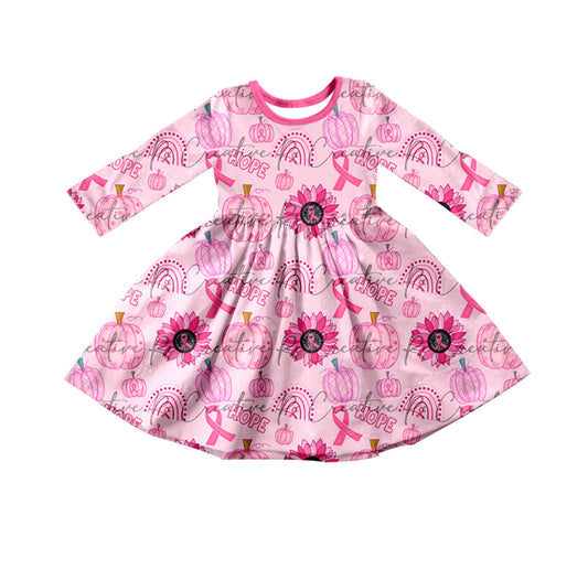 preorder GLD0339 Hope pumpkin sunflowers pink long sleeve girls dress