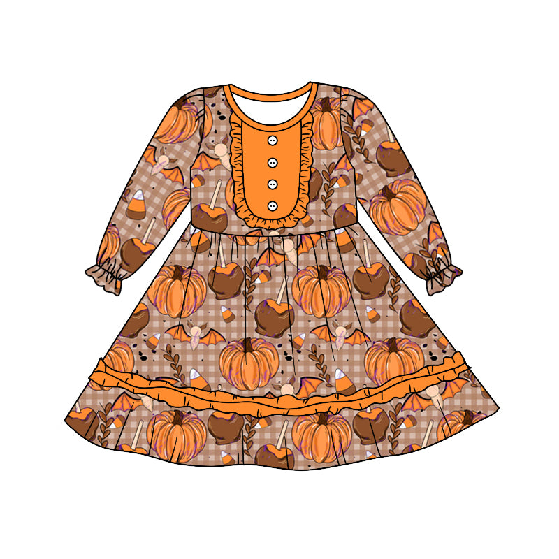 preorder GLD0346 Fall vibes pumpkin orange long sleeve girls dress