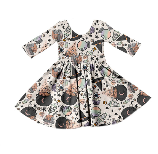 preorder GLD0361 Halloween sorceress magic ball book long sleeve girls dress