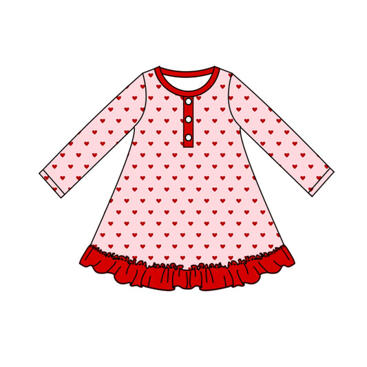 preorder GLD0425 Red heart pink long sleeve girls dress