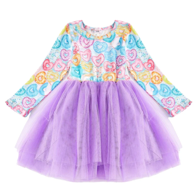 preorder GLD0428 Colorful donut purple long sleeve tutu dress