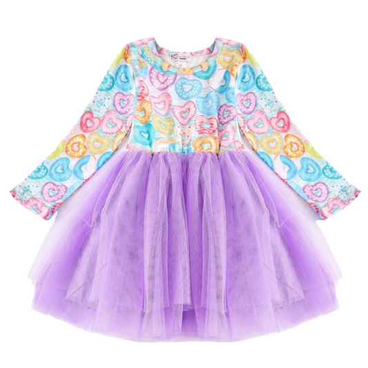 preorder GLD0428 Colorful donut purple long sleeve tutu dress