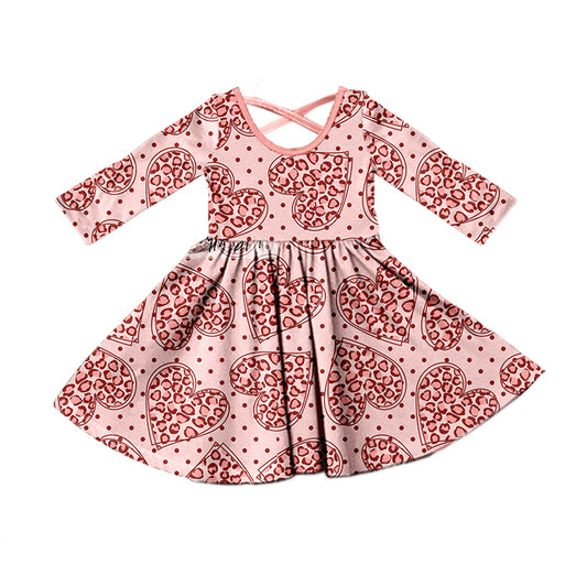 preorder GLD0430 Pink heart leopard long sleeve girls dress