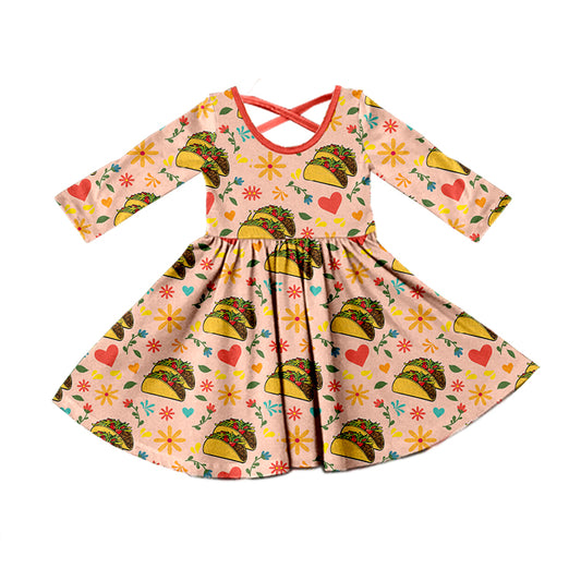 preorder GLD0431 Taco flowers heart long sleeve girls dress