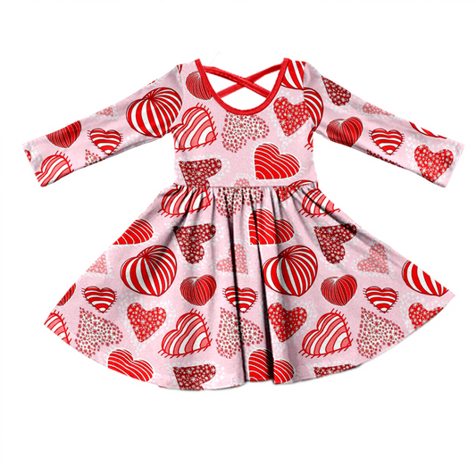 preorder GLD0435 Red heart pink long sleeve girls dress