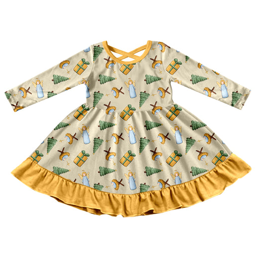 preorder  GLD0438 Easter The Nativity Story yellow long sleeve girls dress