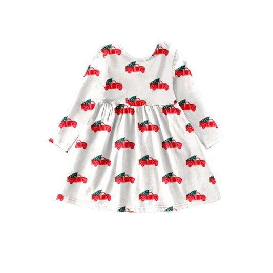 preorder  GLD0441 Christmas truck tree red long sleeve girls dress