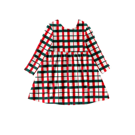 preorder  GLD0443 Christmas red & green checkered long sleeve girls dress