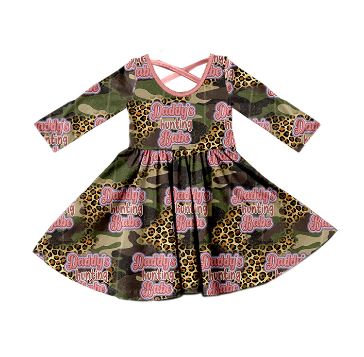 preorder GLD0451 Daddys hunting babe leopard camo long sleeve girls dress