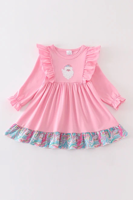 preorder GLD0459 Christmas Santa Claus pink long sleeve girls dress