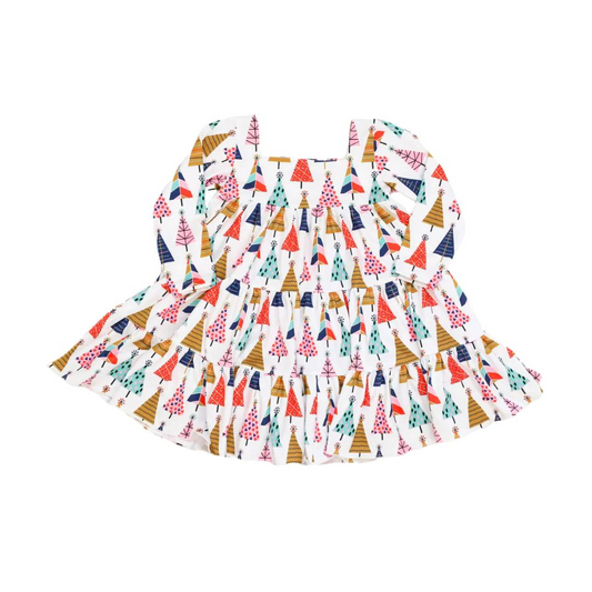 preorder GLD0465 Colorful tree pink long sleeve girls dress