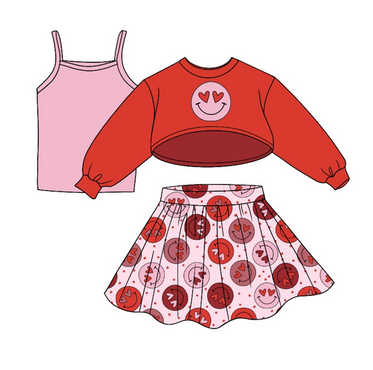 preorder GLD0482 Valentine's Day smile red pullover skirt girls set