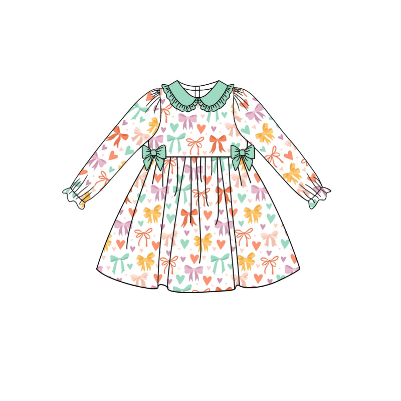 preorder GLD0483 Colorful bowknot long sleeve girls dress