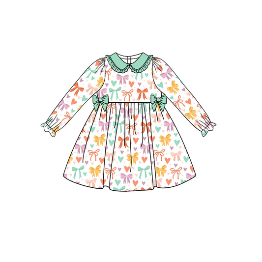preorder GLD0483 Colorful bowknot long sleeve girls dress