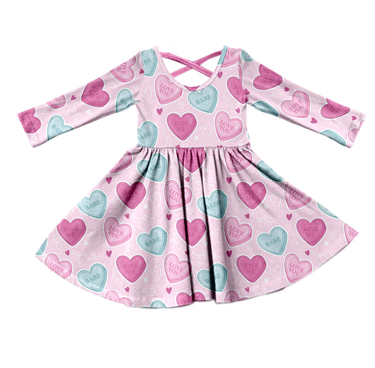 preorder GLD0488 Valentine's Day Colorful Heart Pink Long Sleeve Girls Dress