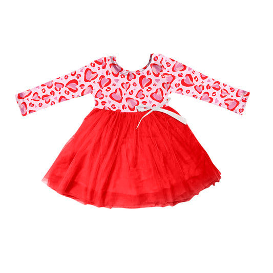 preorder GLD0493 Valentine's Day Heart Hot Pink Long Sleeve Girls Tutu Dress