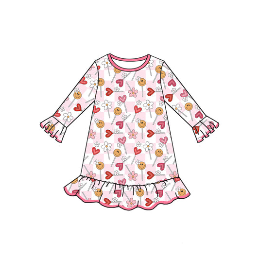 preorder GLD0496 Valentine's Day I'm A Sucker For You Smile Heart Pink Long Sleeve Girls Gown Dress