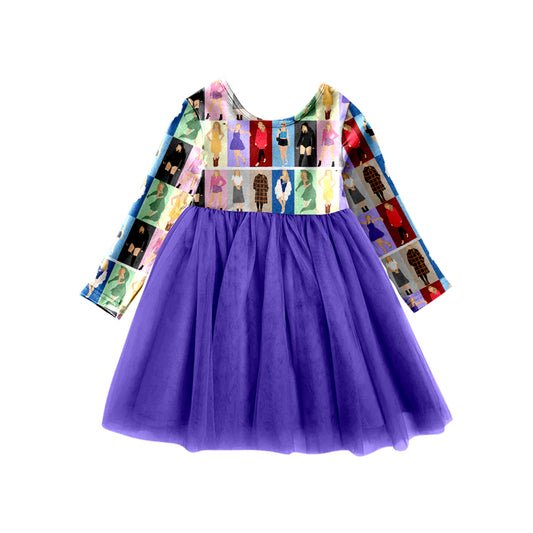 preorder GLD0513 country singer 1989 purple long sleeve girls dress