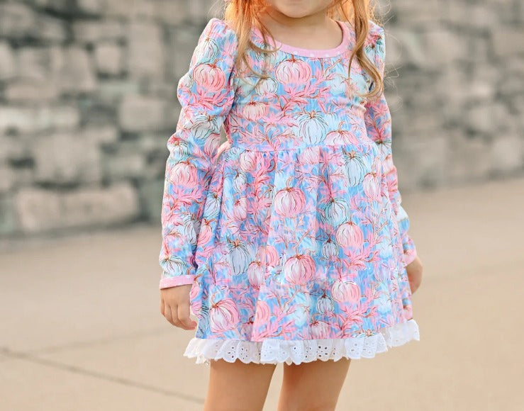 preorder GLD0527 pink pumpkin long sleeve girls dress
