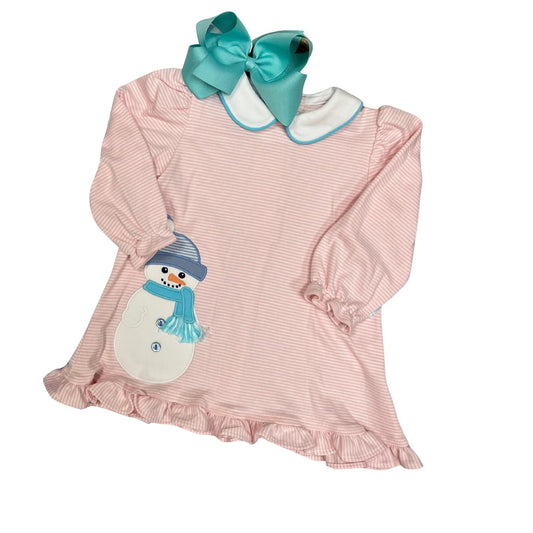 Preorder GLD0578 Christmas snowman pink striped long sleeve girls dress