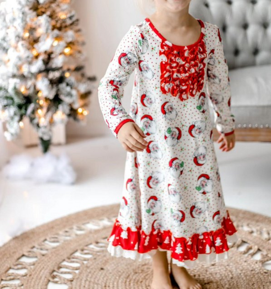 preorder GLD0587 Christmas Santa red long sleeve girls dress