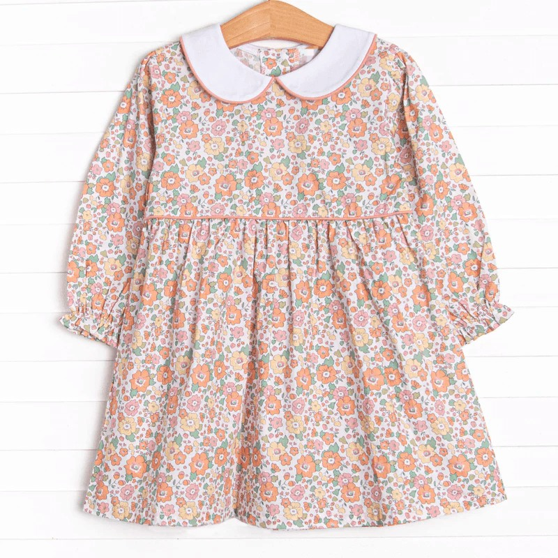 Preorder GLD0606 colorful flowers pink long sleeve girls dress