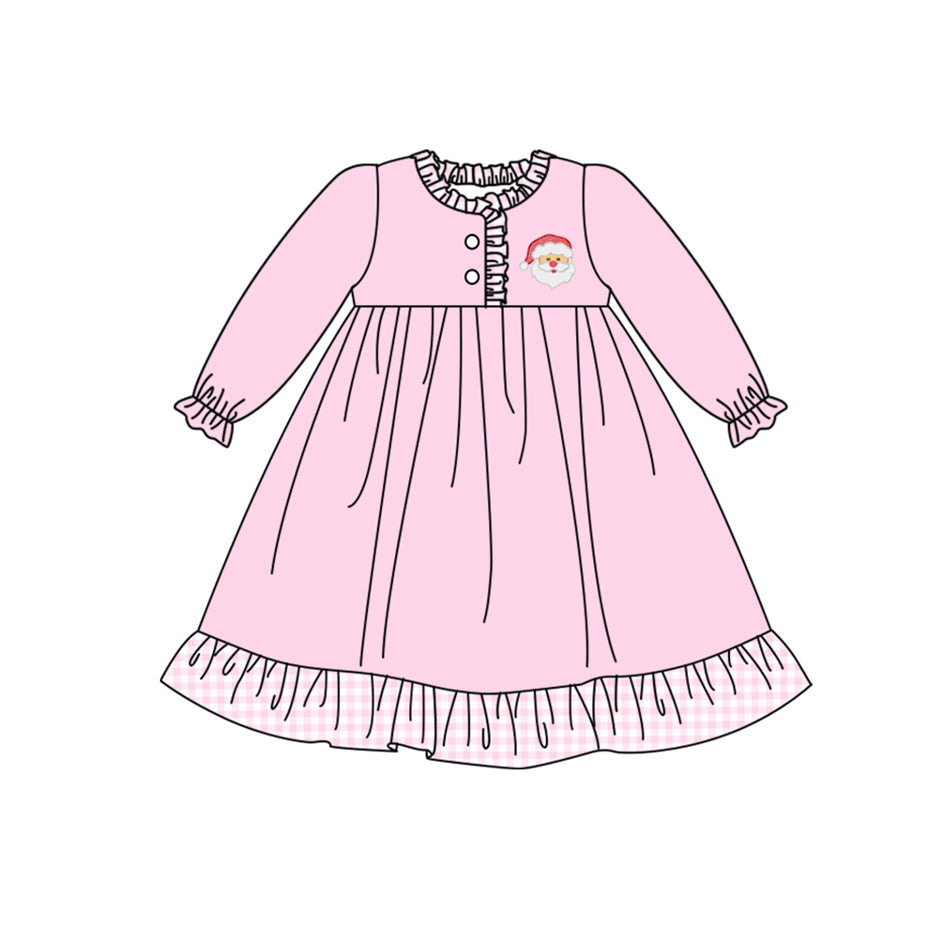 Preorder GLD0608 Christmas Santa pink long sleeve girls dress