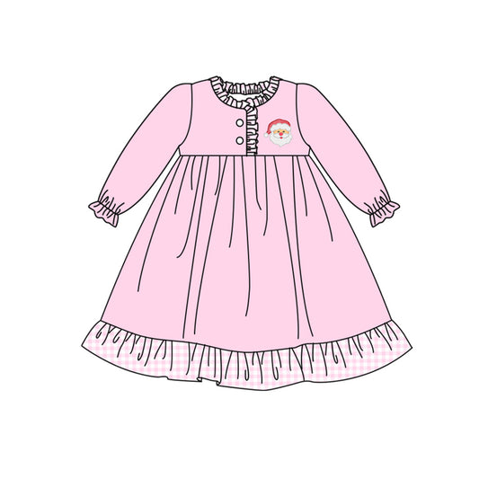 Preorder GLD0608 Christmas Santa pink long sleeve girls dress