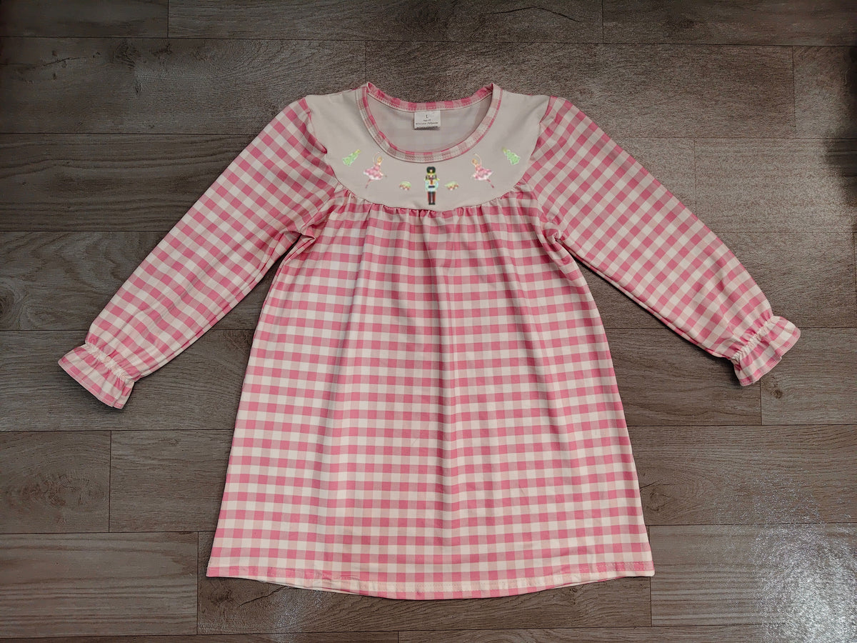 preorder Samples GLD0610 Christmas Soldier Dancer Pink Long Sleeve Girls Dress