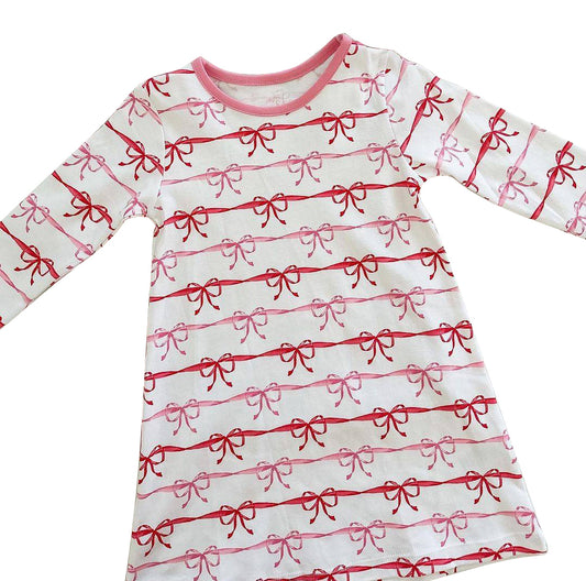 Preorder GLD0615 Christmas pink bows striped long sleeve girls dress