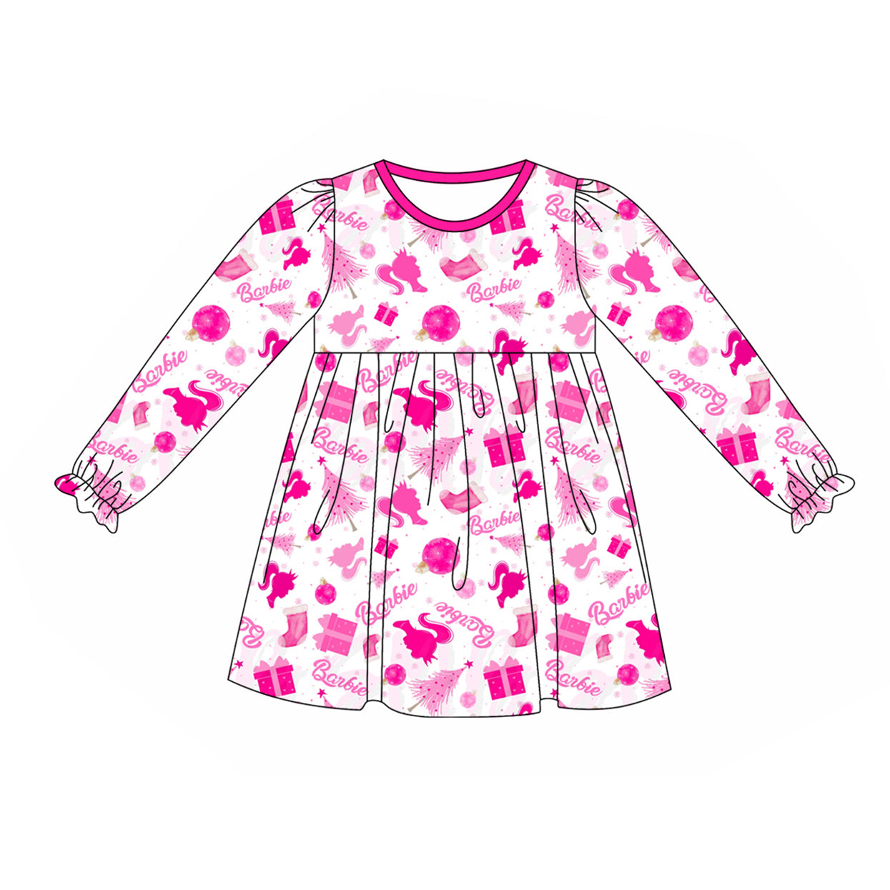 Preorder GLD0624 cartoon BA hot pink long sleeve girls dress