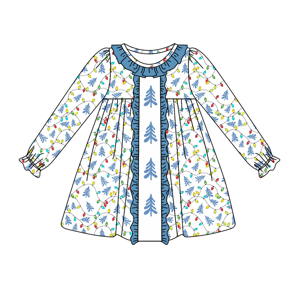 Preorder GLD0646 Christmas green light blue long sleeve girls dress