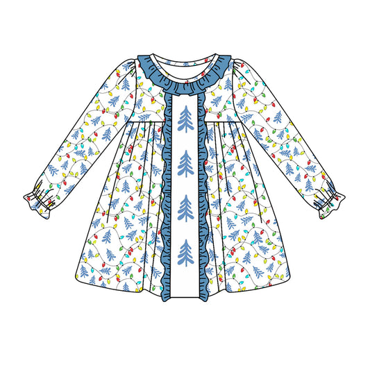 Preorder GLD0646 Christmas green light blue long sleeve girls dress