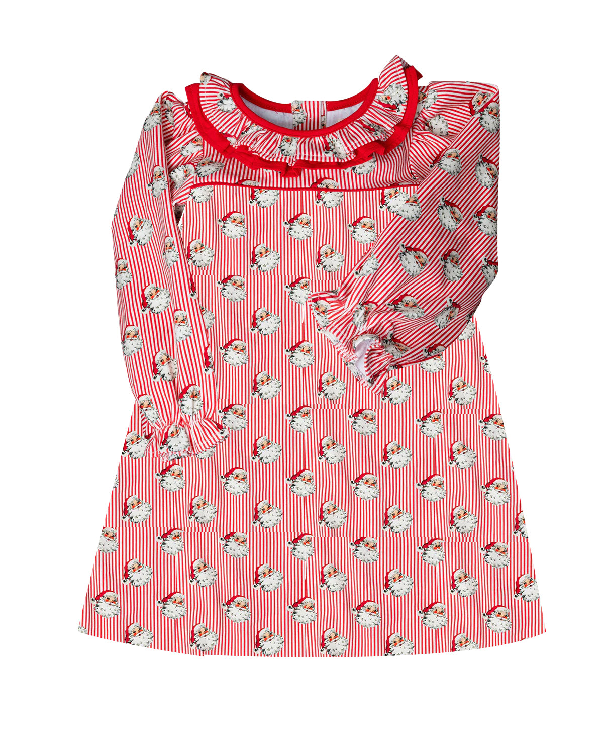 Preorder GLD0657 Christmas Santa red striped long sleeve girls dress