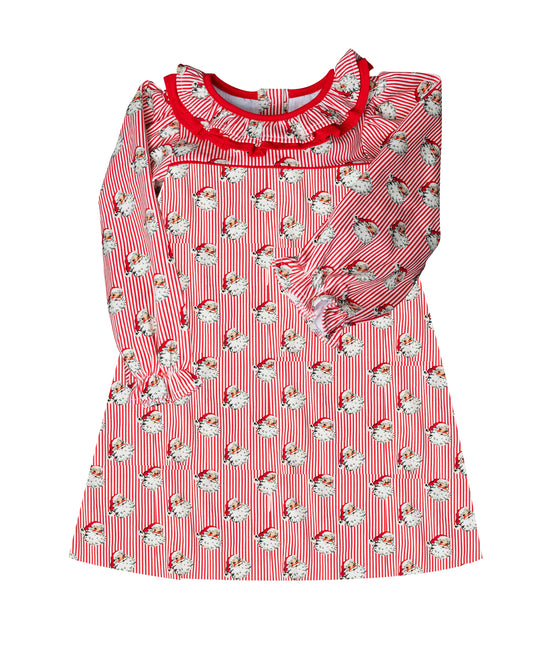Preorder GLD0657 Christmas Santa red striped long sleeve girls dress