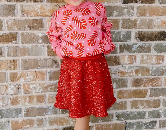 preorder GLD0671 Christmas cane candy hot pink sweater red sequin skirt girls set