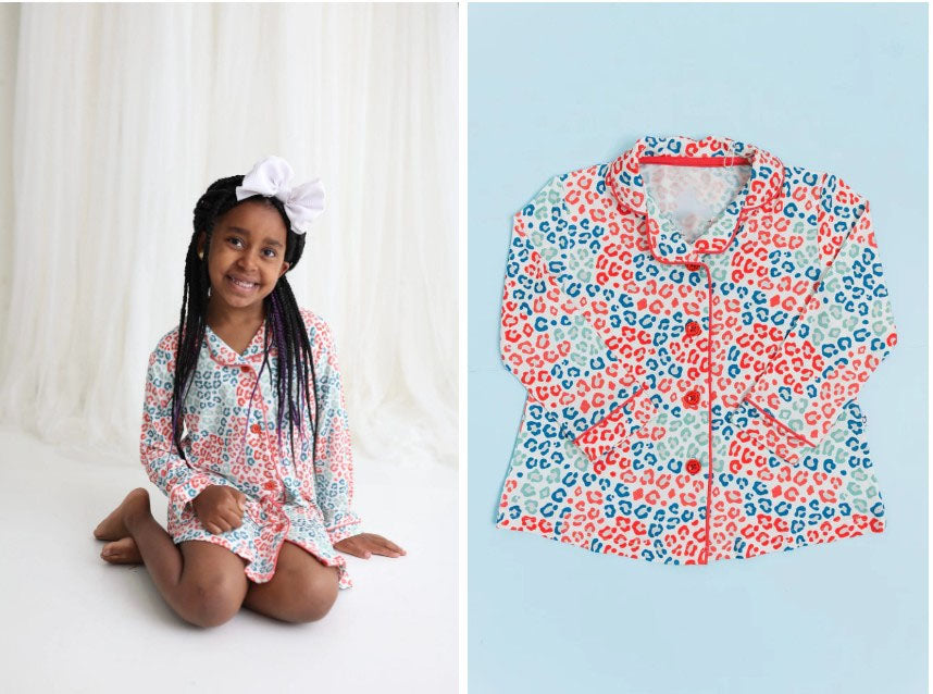 Preorder GLD0683 red blue leopard long sleeve girls gown dress