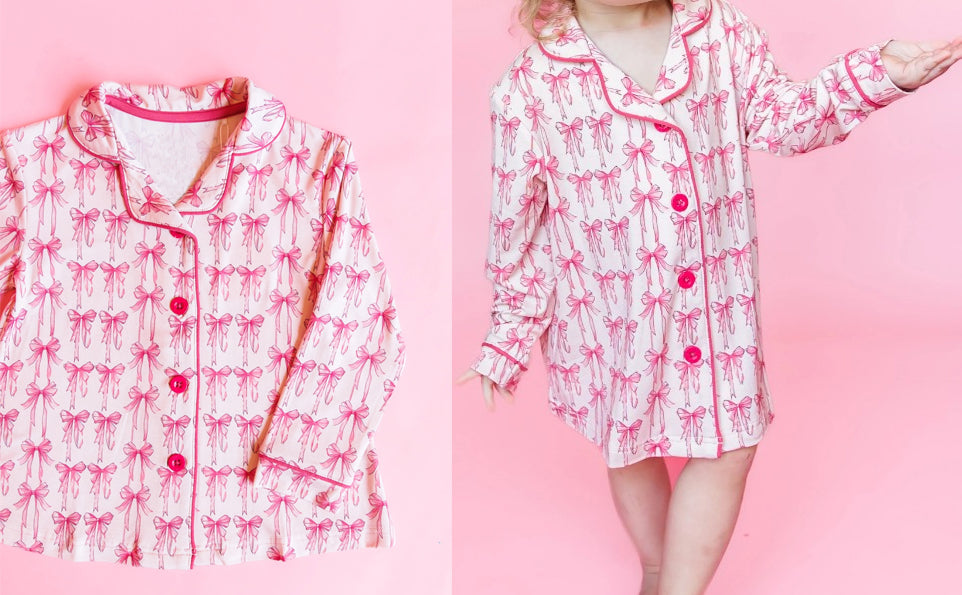 Preorder GLD0684 pink bows long sleeve girls gown dress