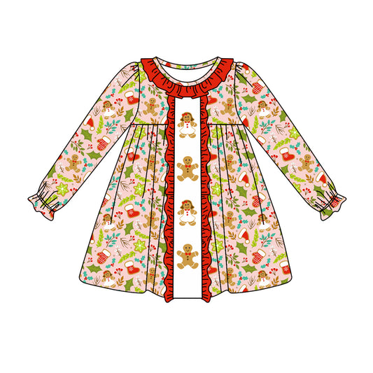 Preorder GLD0696 Christmas gingerbread man long sleeve girls dress