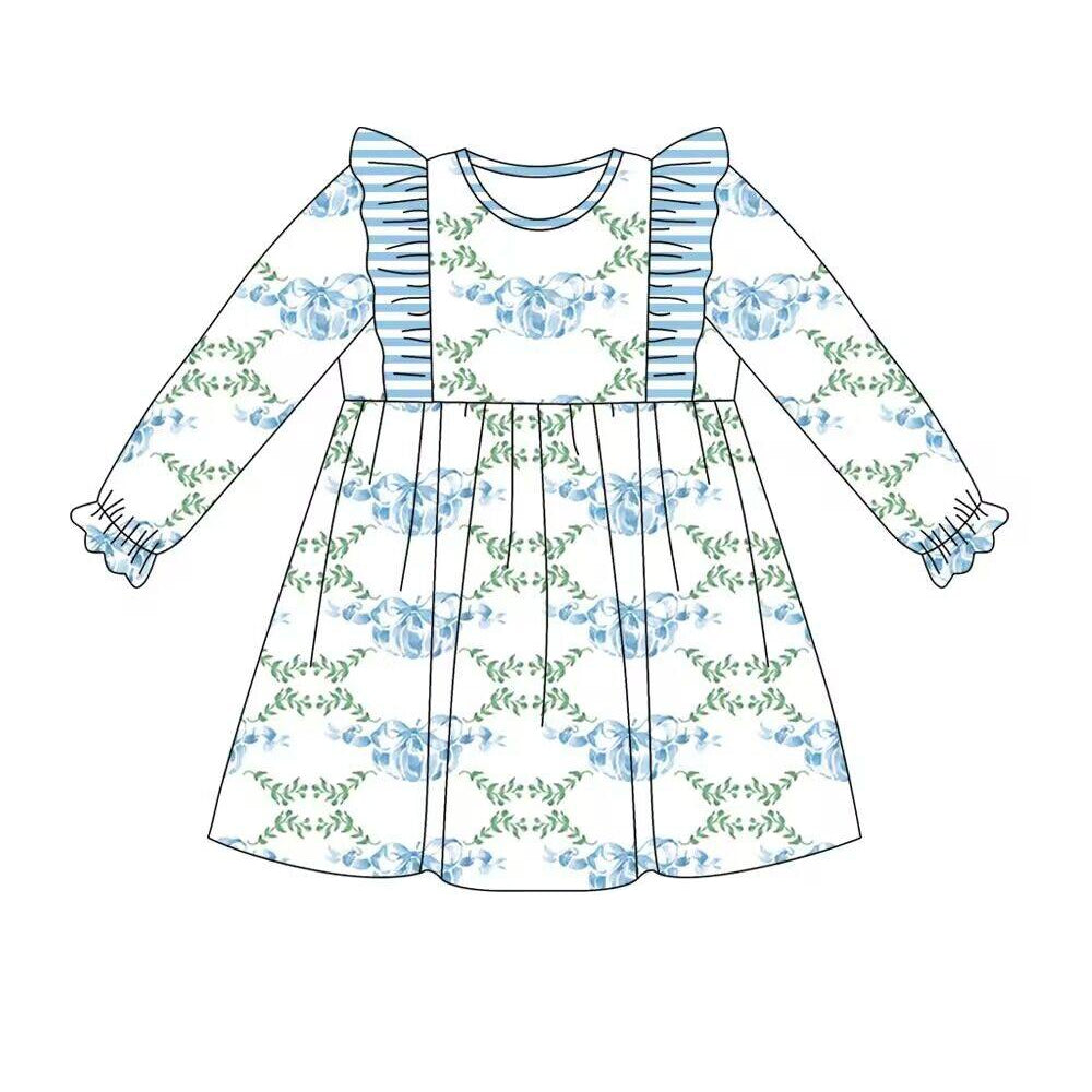 Preorder GLD0697 blue pumpkin long sleeve girls dress